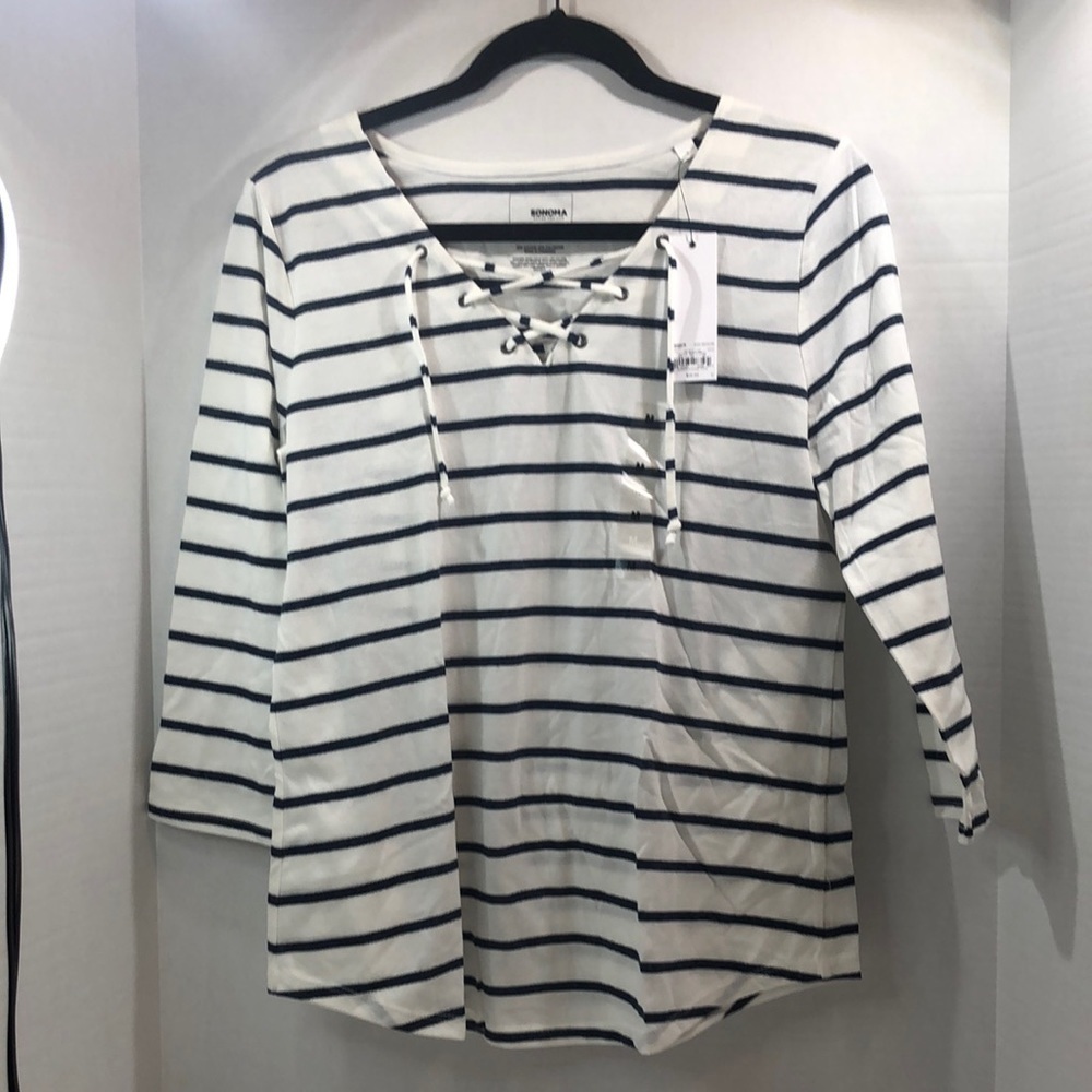 Sonoma Misses Top Blue/White Stripe Size M